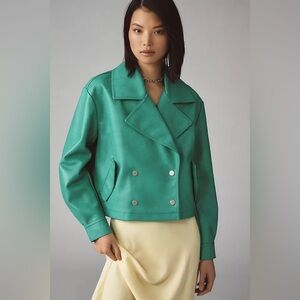 NWT new medium Anthropologie avec les fillies faux leather peacoat jacket green